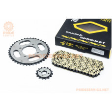 Зірки, ланцюг к-кт ZS125J, 428-118L+41T+15T "гартований", ланцюг GOLD (у коробці)