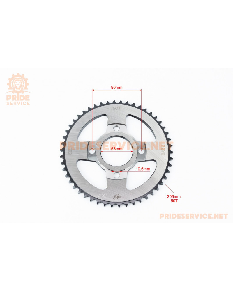 Зірка задня WY125-428-50Т-d-58; 4отв.*90мм "гартована" (ZS125J спиці)