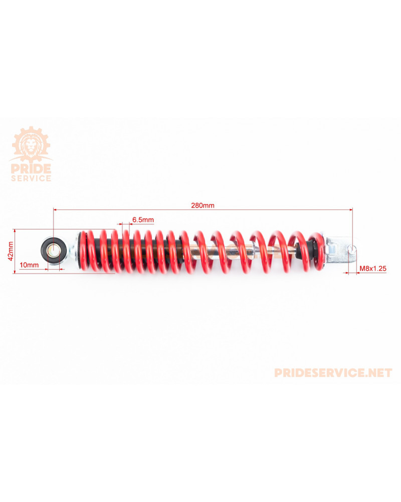 Амортизатор задній GY6/Honda-280мм*D-42мм (втулка 10мм / вилка 8мм), червоний