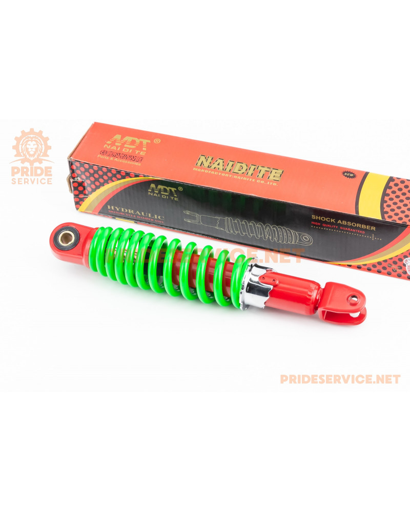 Амортизатор задній GY6/Yamaha-265мм*D-51мм (втулка 10мм / вилка 8мм) регул., червоно-салатовий