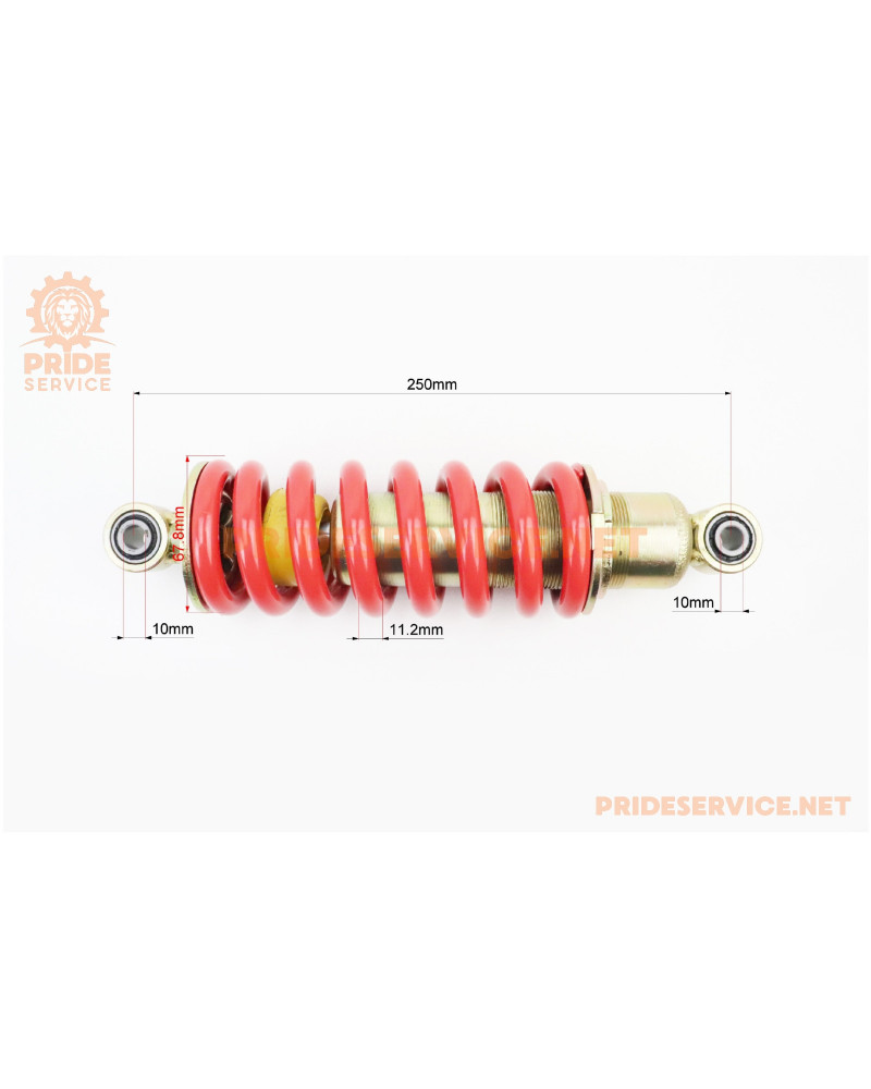 Амортизатор задній МОНО 250мм*d-67мм (втулка 10мм/втулка 10мм) регул., червоний