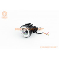 Фара додаткова світлодіодна вологозахисна - LED лінза з обідком "ангельське око" сине з кріпленням під дзеркало