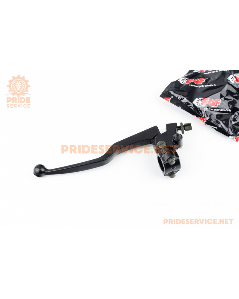 Важіль керма лівий (зчеплення), кріплення+жабка, під дзеркало M10, МОТО, чорний